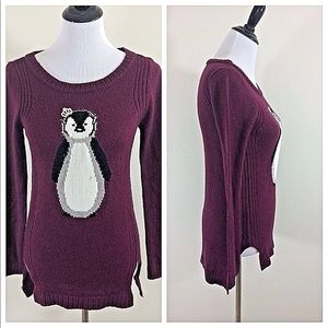 LC Lauren Conrad Penguin Tunic Sweater Burgundy